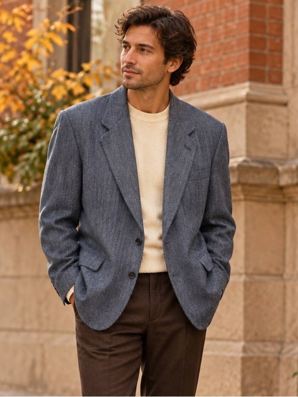 Towncraft Men’s Blue Gray Herringbone Wool Blend Sport Coat Blazer